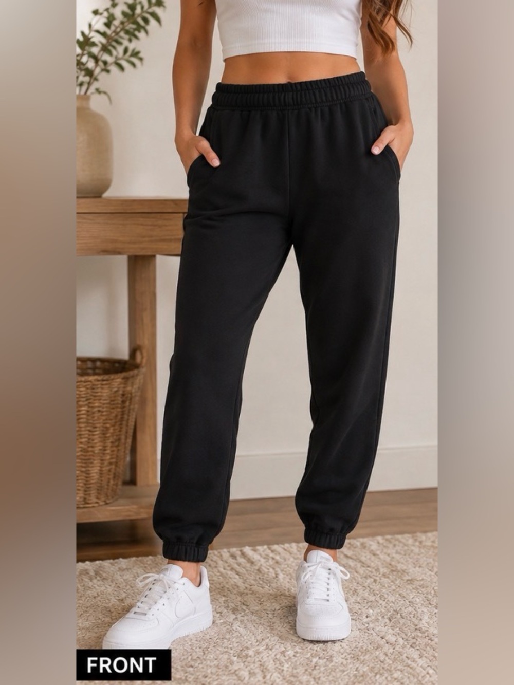 Aerie Black Fleece Jogger Sweatpants Size Large L Cotton Blend Lounge Athleisure